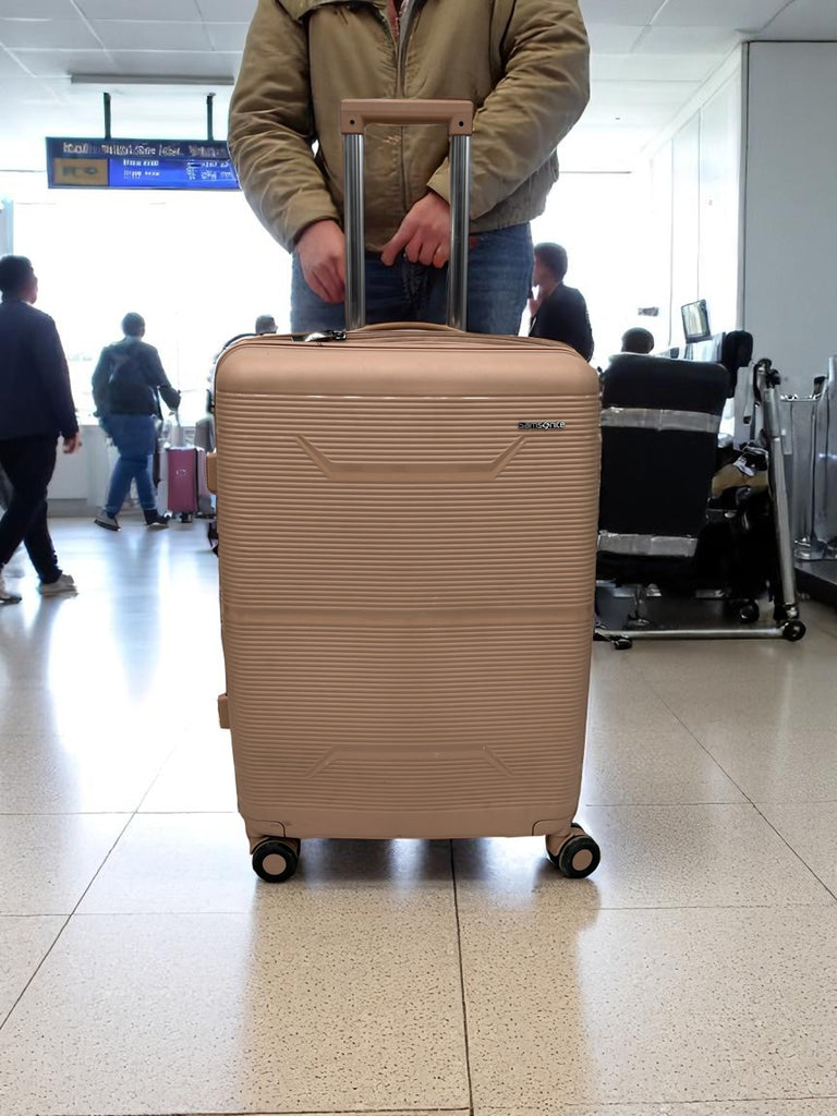 Elegant Nude Beige Samsonite Hard Shell Trolley Suitcase – Lightweight & 360° Spinner Luggage