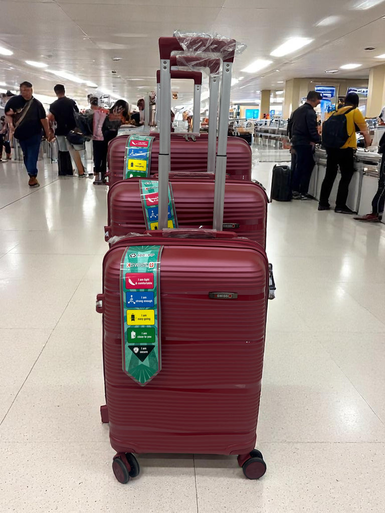 Premium Maroon Hard Shell Luggage Set – 3-Piece Trolley with 360° Spinner Wheels | Durable & Lightweight Travel Suitcase by Swiss