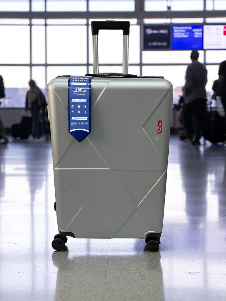 Silver Hard Shell Suitcase with 360 Spinner Wheels | Durable Lightweight Travel Trolley Bag