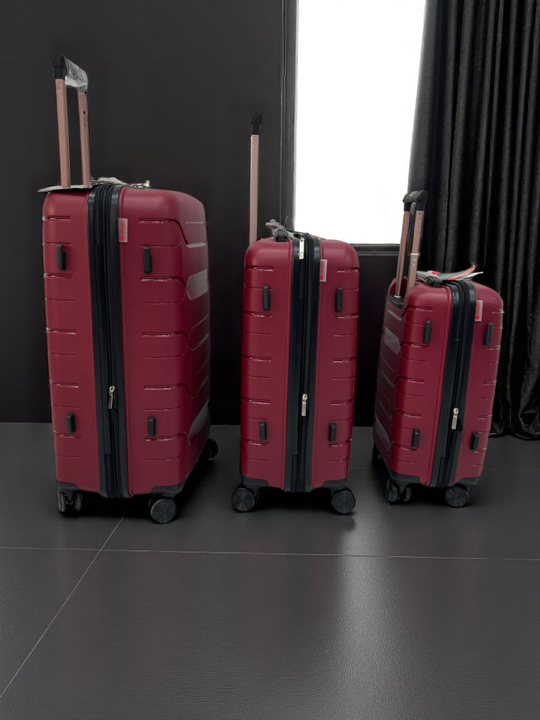 Elegant Red 3-Piece Hard Shell Luggage Set | Lightweight Spinner Travel Trolley Bags